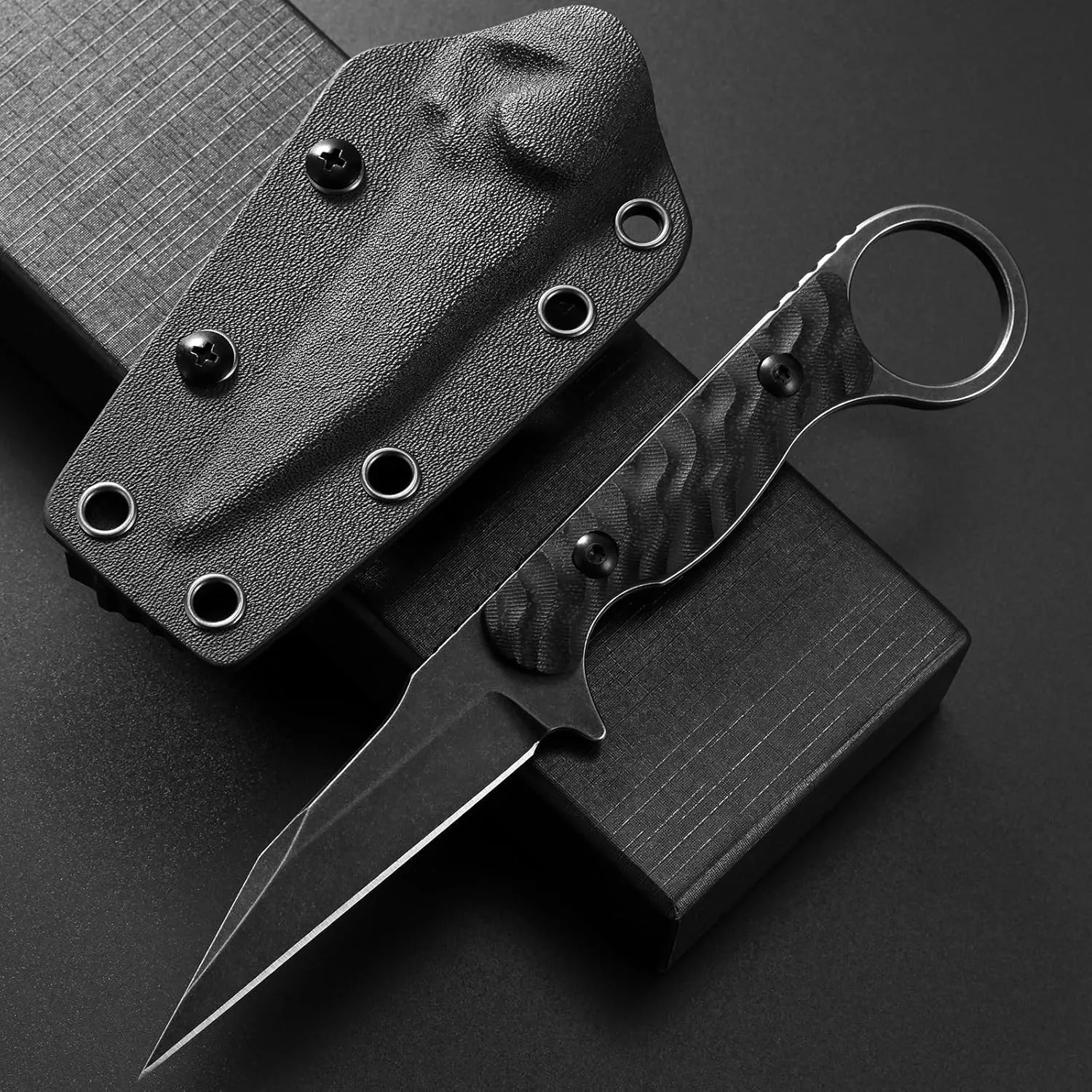 C1341 Fixed Blade Knife, K110 Black Stonewashed Steel Blade G10 Handle EDC Tool Knife for Outdoor Survival Hiking Camping(Black)