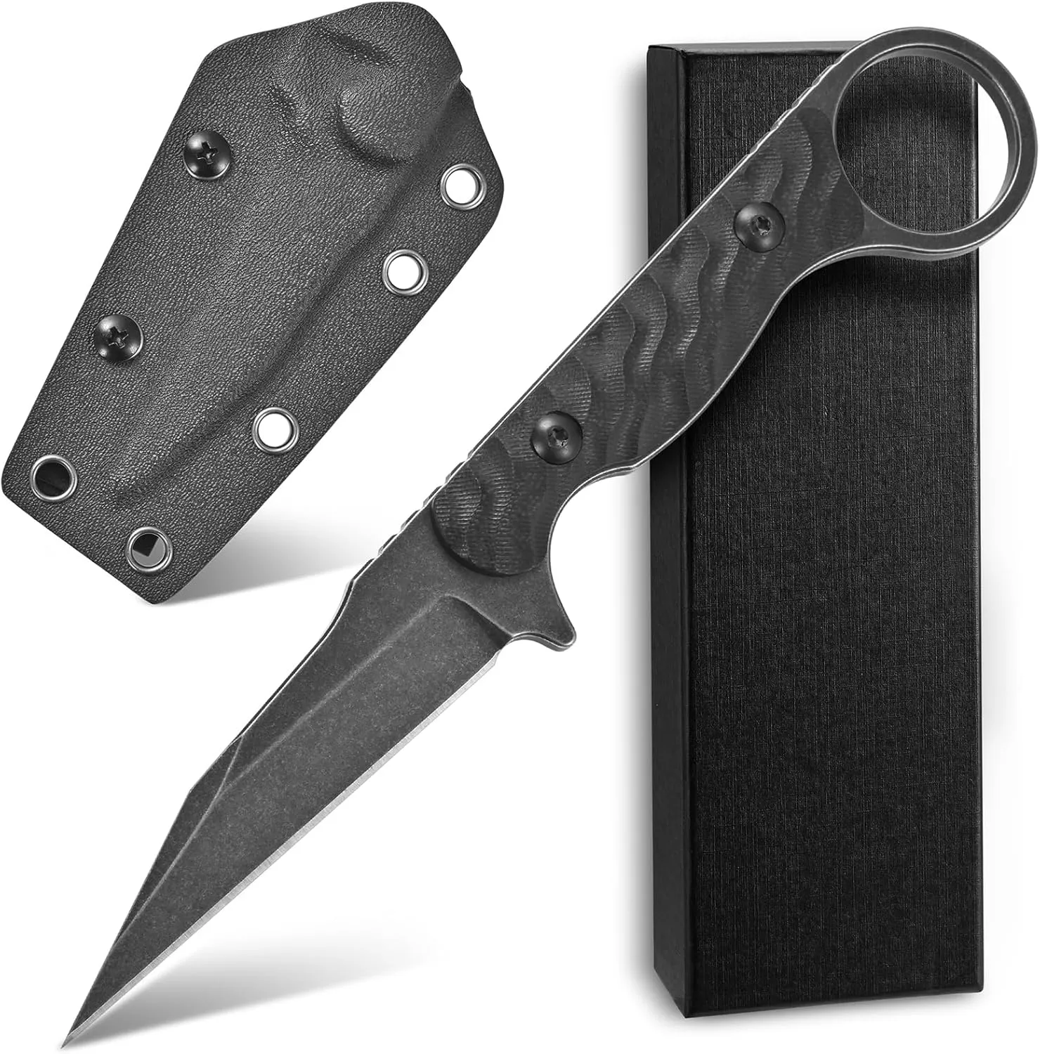 C1341 Fixed Blade Knife, K110 Black Stonewashed Steel Blade G10 Handle EDC Tool Knife for Outdoor Survival Hiking Camping(Black)
