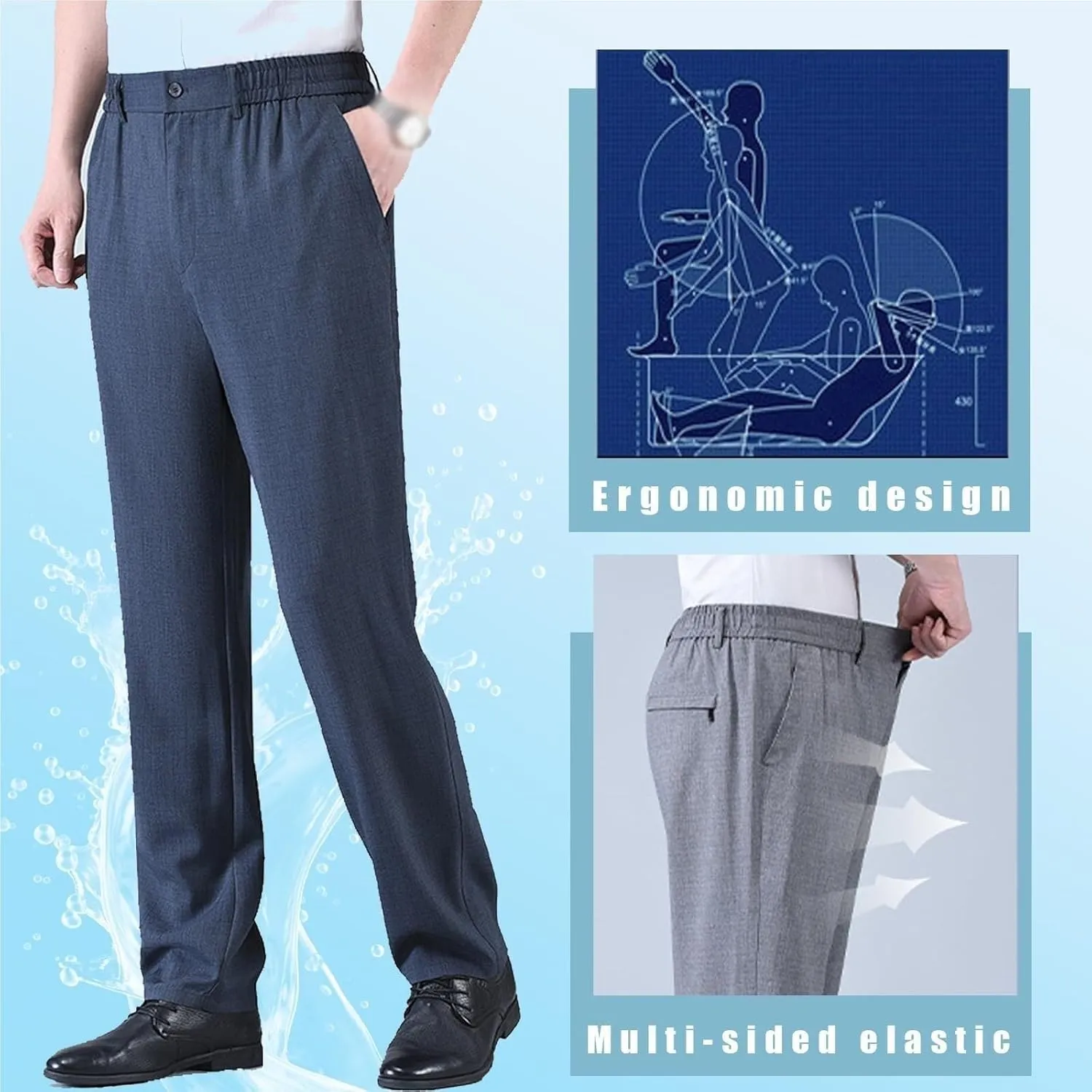 Caloset Men's Ice Silk Cargo Pants - Super Stretch, Loose Fit, Breathablity Elastic Waist Trousers