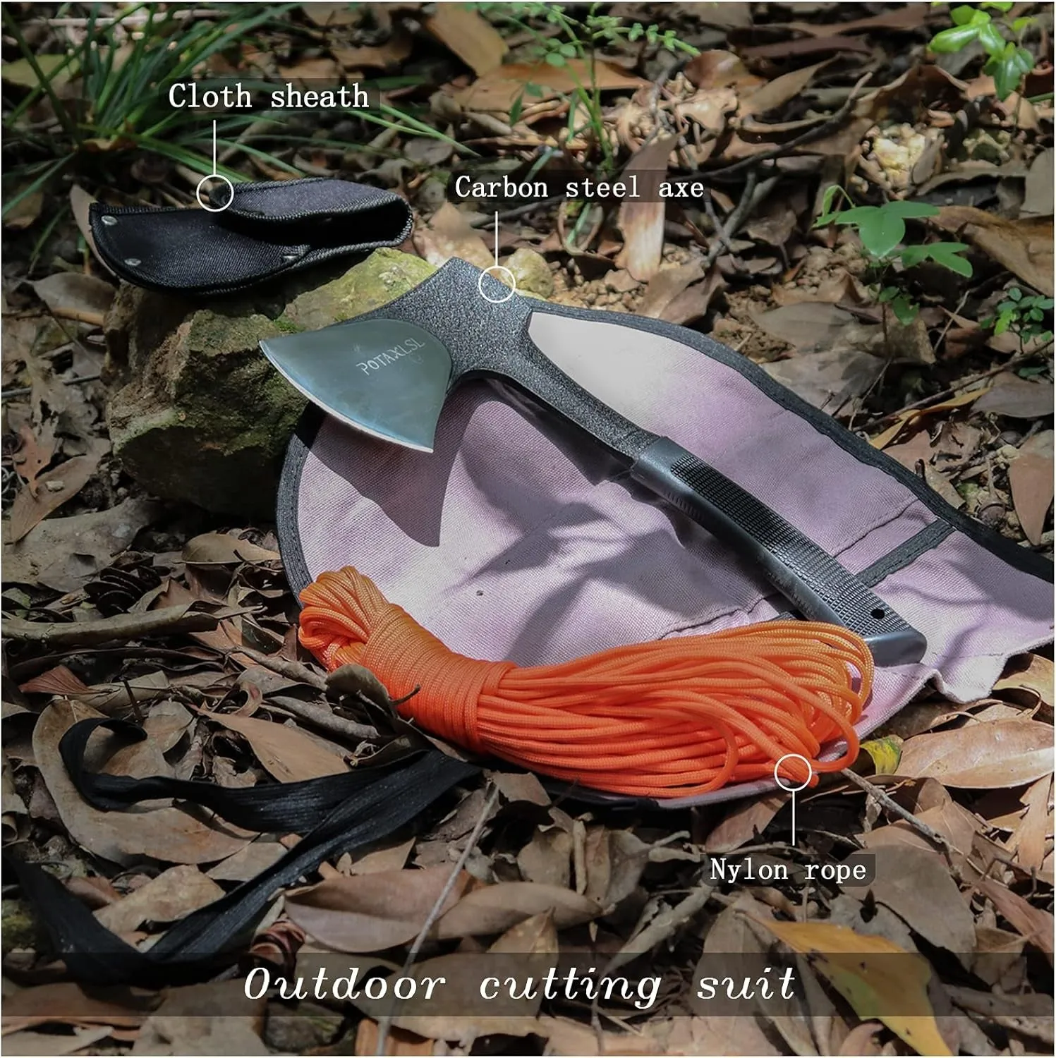 Camping Axe - 11" Portable Tactical Axe with Rope, Durable Stainless Steel Blade and Unbreakable Handle for Outdoor Survival and Crafting