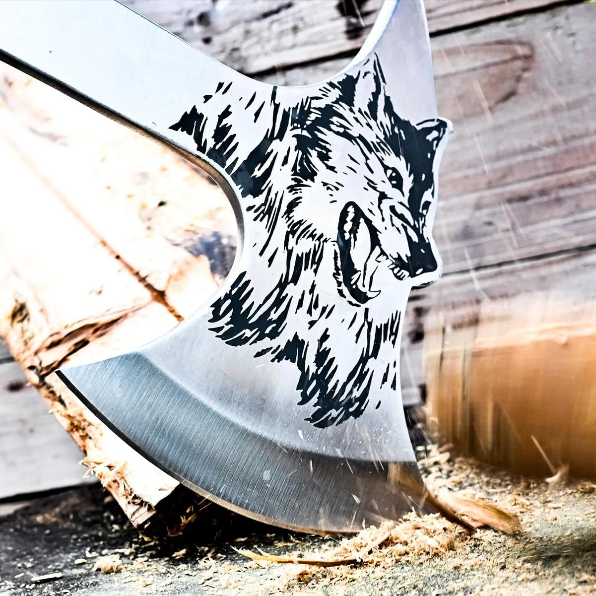 Camping Hatchet Overall 8.5in w/4in Blade, Compact Camp Axe Stainless Steel Blade and Comfortable Wooden Grip, Outdoor Hunting Survival Hiking Tactical Axe Tomahawk, Sheath Included