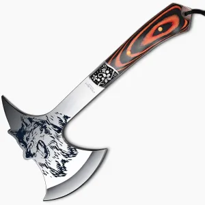 Camping Hatchet Overall 8.5in w/4in Blade, Compact Camp Axe Stainless Steel Blade and Comfortable Wooden Grip, Outdoor Hunting Survival Hiking Tactical Axe Tomahawk, Sheath Included
