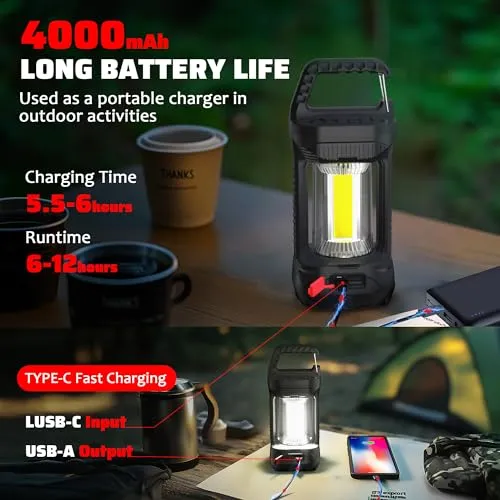 Camping Lantern for Power Outage,2000LM Rechargeable Led Lantern 4000mAh Battery Emergency Light