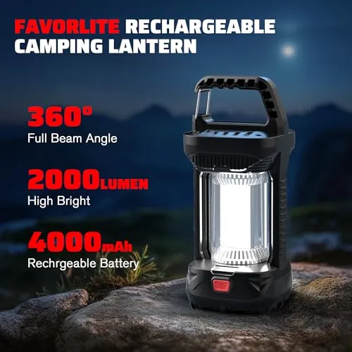 Camping Lantern for Power Outage,2000LM Rechargeable Led Lantern 4000mAh Battery Emergency Light