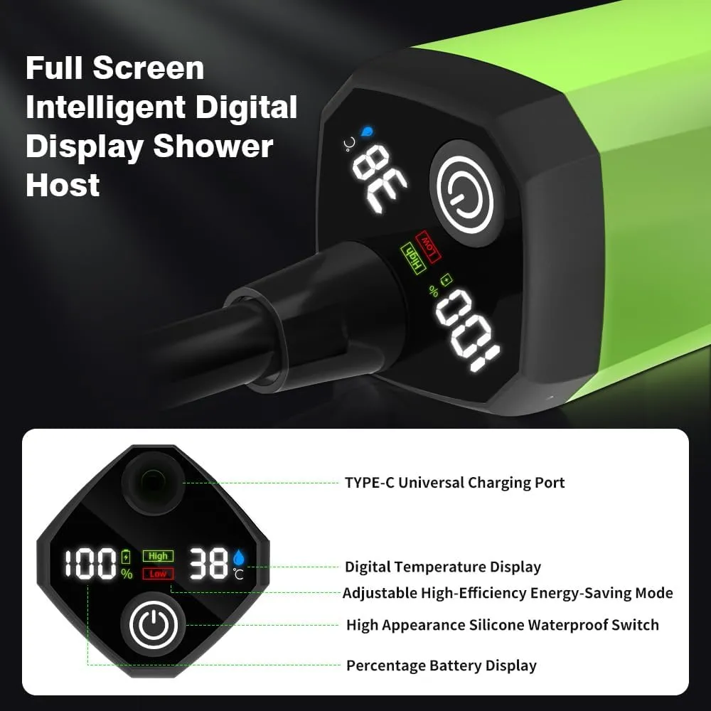Camping Shower, Portable Camping Shower Pump RV Outdoor Shower Kit Camp Shower w Full Screen Intelligent Digital Display Adjustable Shower Kit for Backyard