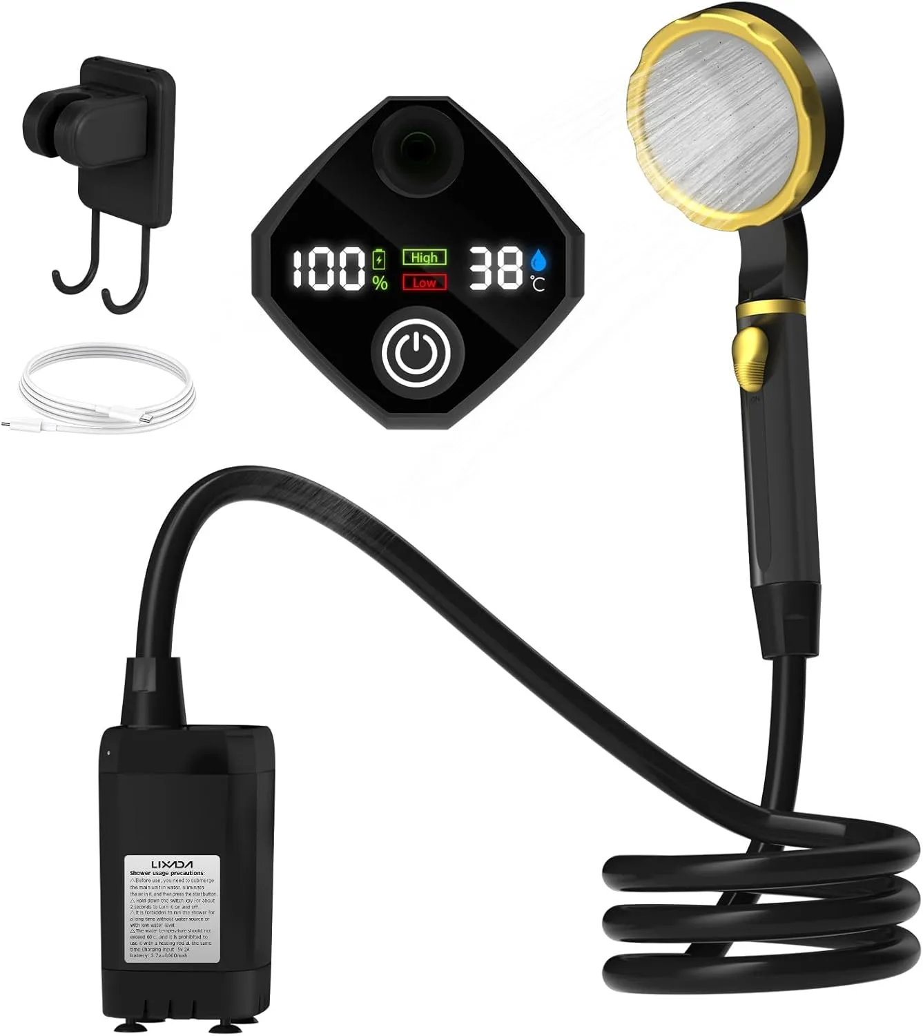 Camping Shower, Portable Camping Shower Pump RV Outdoor Shower Kit Camp Shower w Full Screen Intelligent Digital Display Adjustable Shower Kit for Backyard