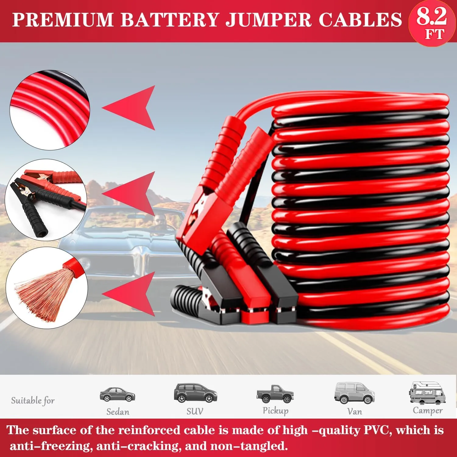 Car Emergency Roadside Tool Kit, Auto Emergency Kits Vehicles, with Jumper Cables kit，Car Safety Roadside Assistance Kit,Headlamp,Tow Straps,Tape Measure,Rainwear,Gloves.Gloves.Pale