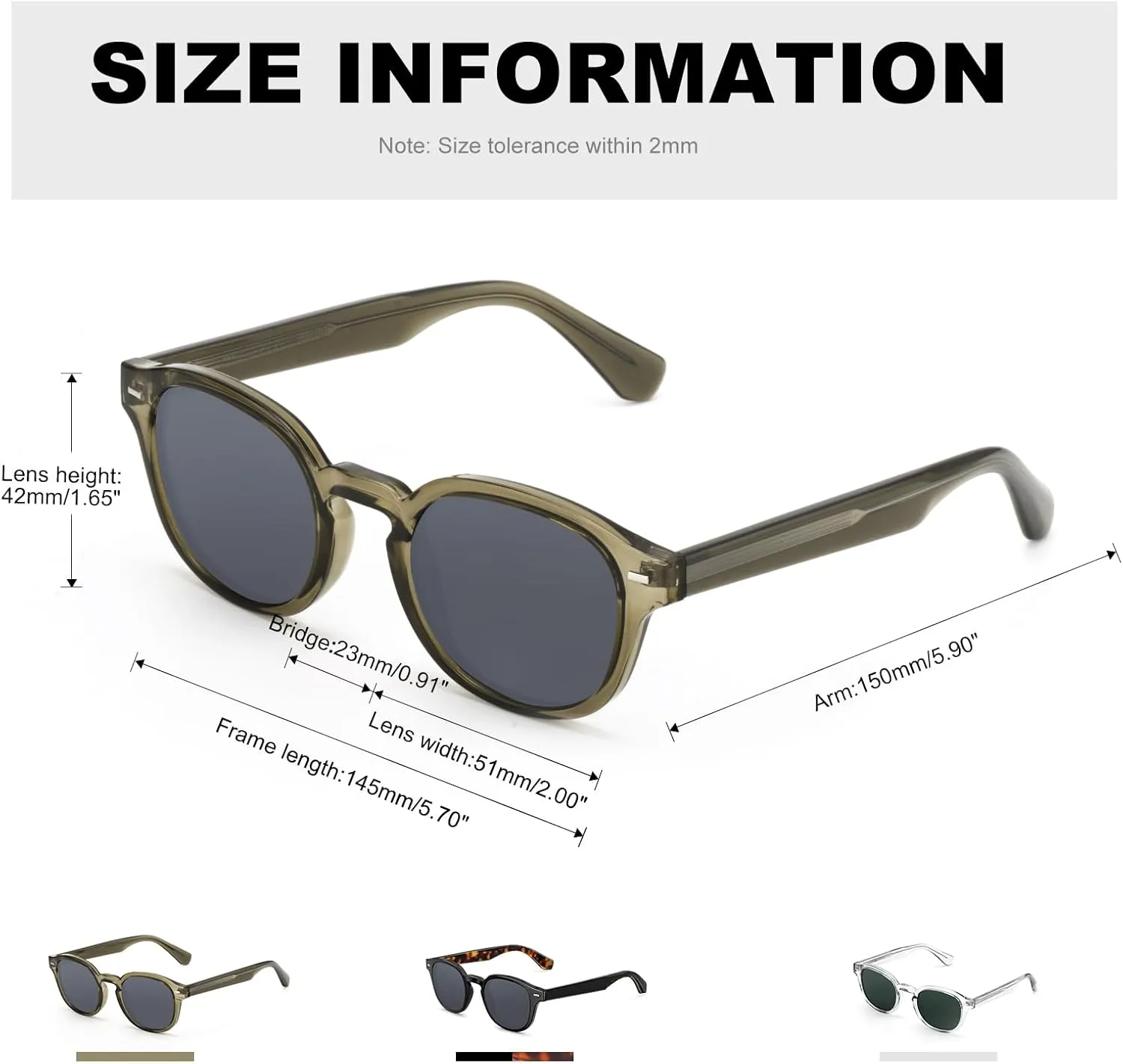 CARA Superb Vintage Polarized Sunglasses for Men Women, Durable Acetate Round Thick Frame TAC Sun Lens