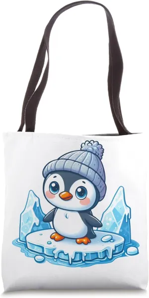 Cartoon penguin ice floe global warming environmental Tote Bag