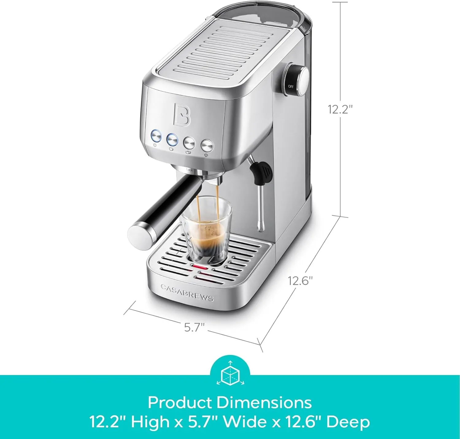 CASABREWS 3700 Essential Espresso Machine 20 Bar, Stainless Steel Cappuccino & Latte Machine with Steam Frother for Home, 43.9oz Water Tank, Silver