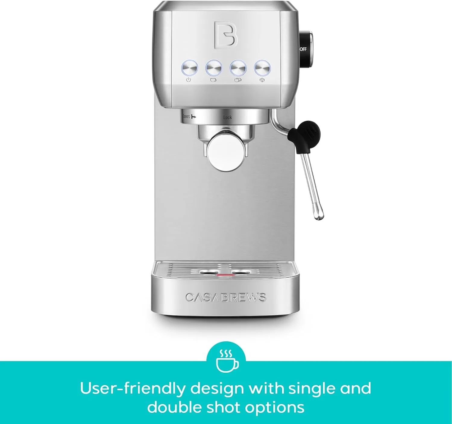 CASABREWS 3700 Essential Espresso Machine 20 Bar, Stainless Steel Cappuccino & Latte Machine with Steam Frother for Home, 43.9oz Water Tank, Silver