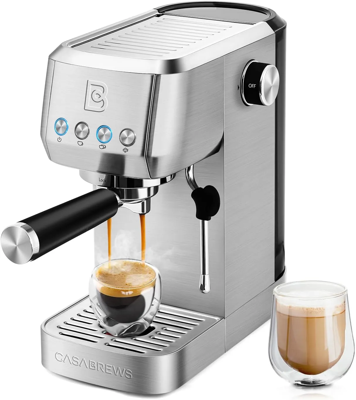 CASABREWS 3700 Essential Espresso Machine 20 Bar, Stainless Steel Cappuccino & Latte Machine with Steam Frother for Home, 43.9oz Water Tank, Silver