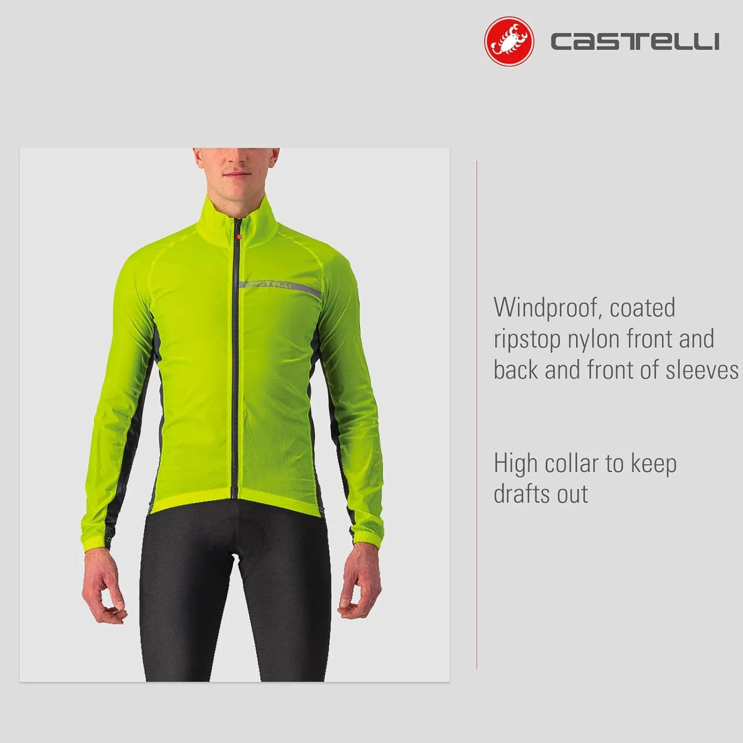 CASTELLI Men's Squadra Stretch Jacket, Windproof Zip Up Shell for Road Cycling