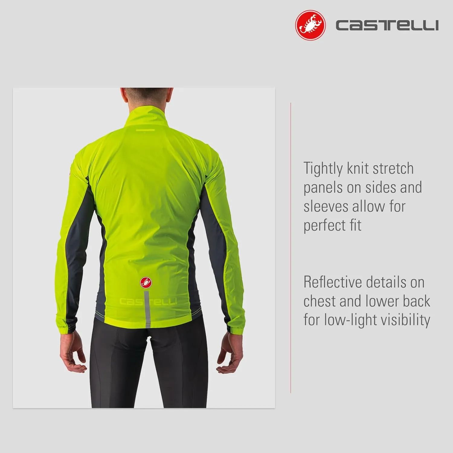 CASTELLI Men's Squadra Stretch Jacket, Windproof Zip Up Shell for Road Cycling