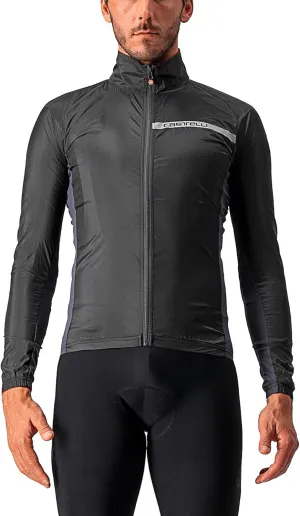 CASTELLI Men's Squadra Stretch Jacket, Windproof Zip Up Shell with High Collar for Road and Gravel Biking I Cycling - Light Black/Dark Gray - Medium