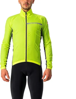 Castelli Men's Squadra Stretch Jacket, Windproof Zip Up Shell with High Collar for Road and Gravel Biking I Cycling - Yellow Fluo/Dark Gray - Medium