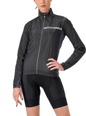 CASTELLI Women’s Squadra Stretch Jacket Windproof Zip Up Shell with High Collar for Road and Gravel Biking I Cycling - Light Black/Dark Gray - X-Large