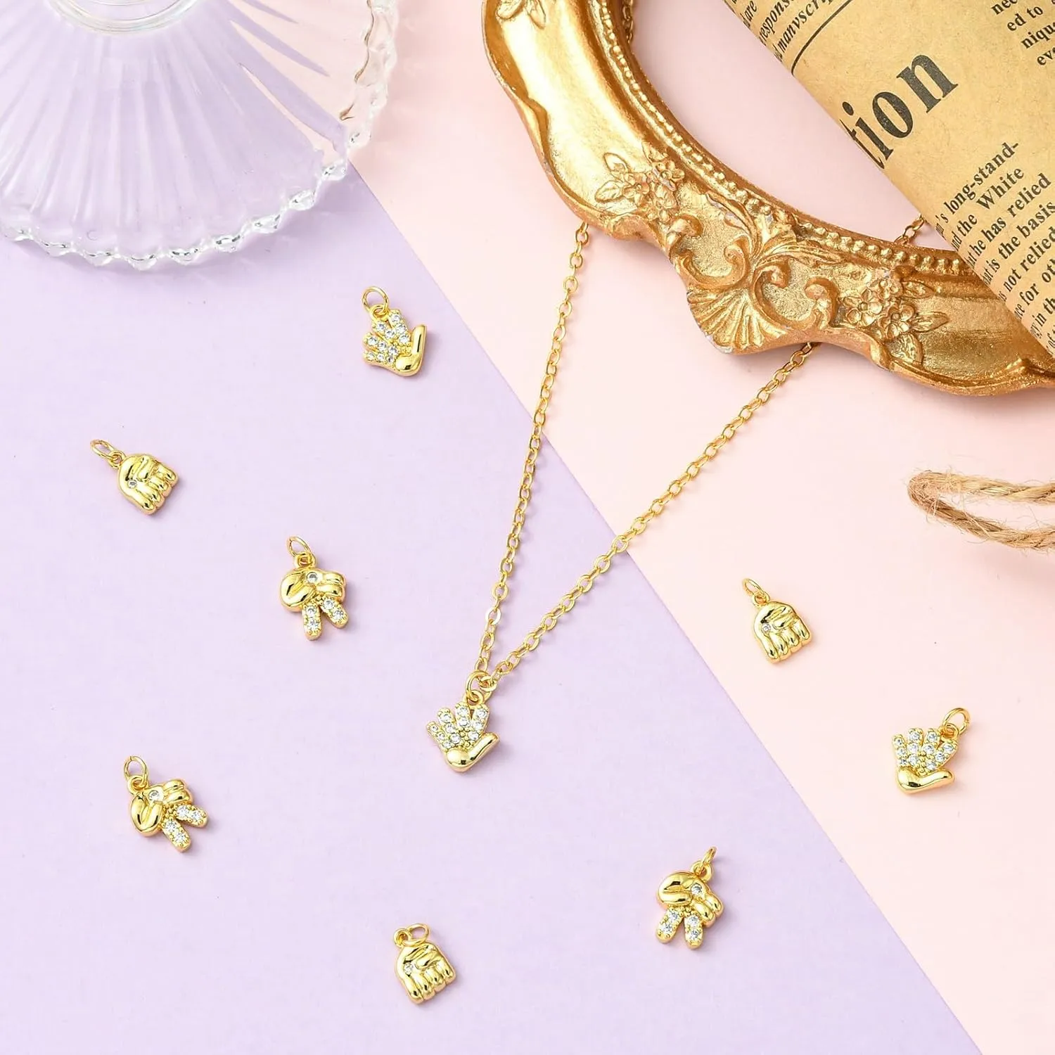 Celestial Tool Gesture Music Note Sport Retro-Themed Dollar Sign Woven Net Fruit Dessert Religious Pink Ribbon Branch Brass Charms for Jewelry