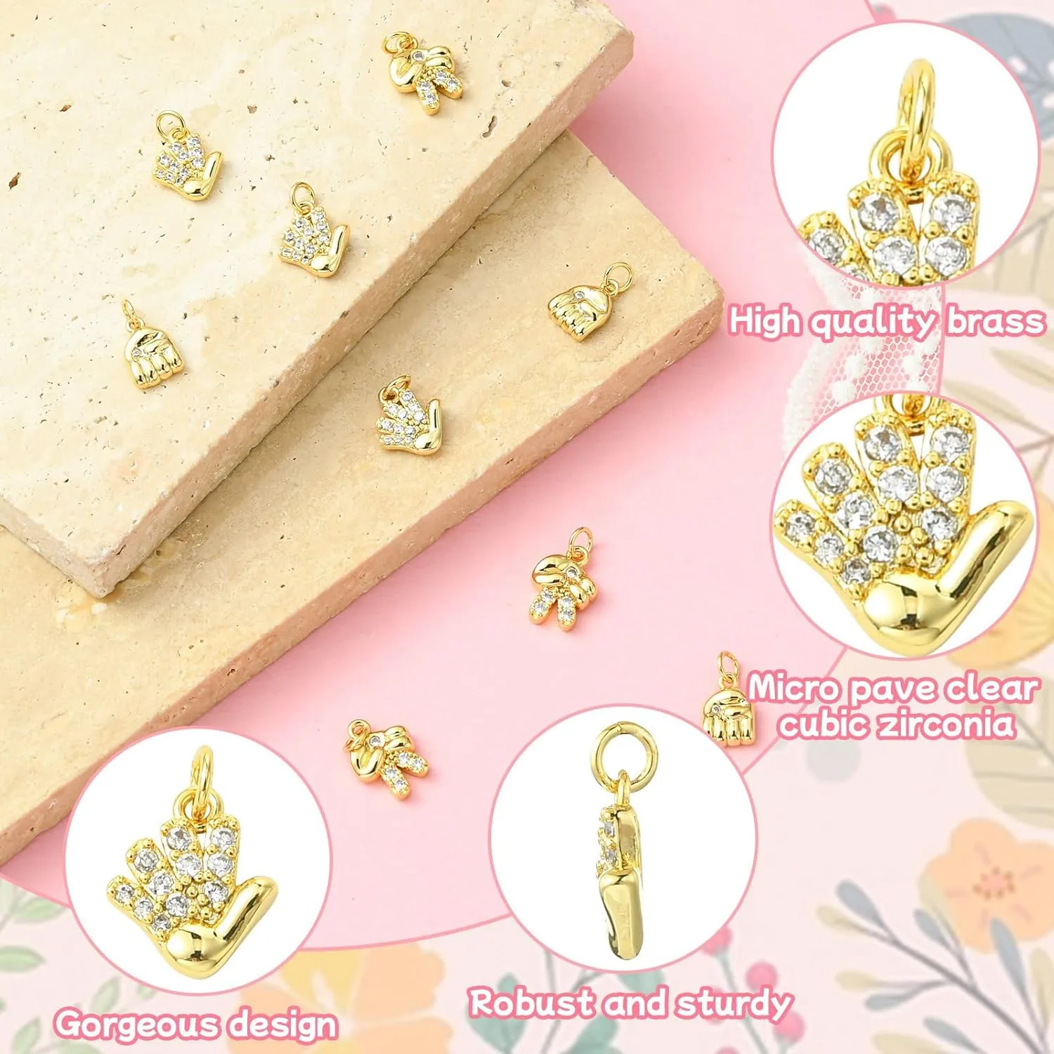 Celestial Tool Gesture Music Note Sport Retro-Themed Dollar Sign Woven Net Fruit Dessert Religious Pink Ribbon Branch Brass Charms for Jewelry