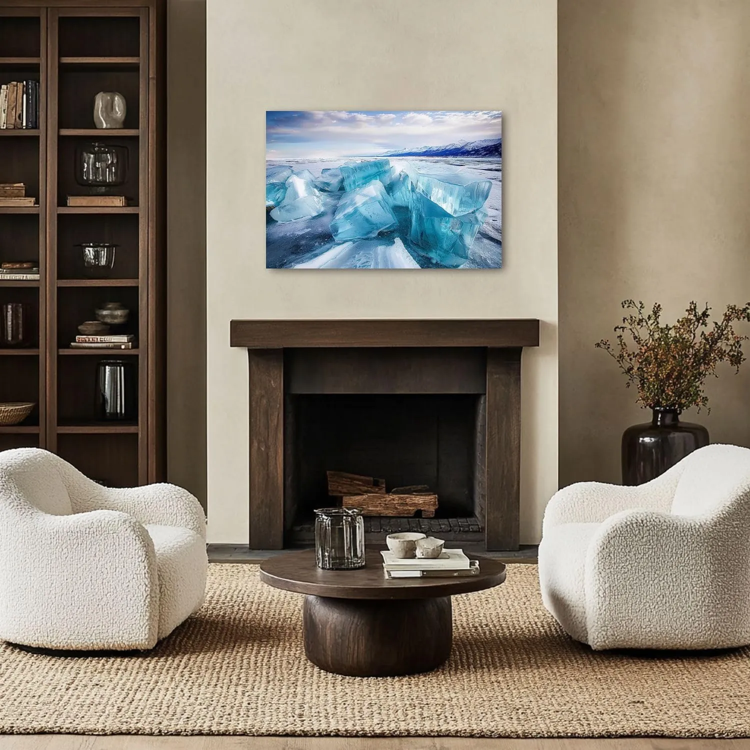 CHAUSSUREBAR Large Canvas Wall Art Huge cubes ice frozen Lake Baikal Canvas Art Prints Pictures Wall Decor Living Room Wall Paintings for Bedroom Bathroom 20" x 32"