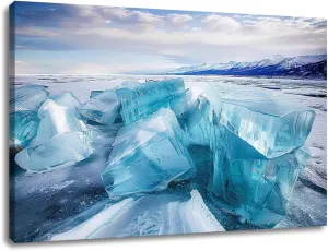CHAUSSUREBAR Large Canvas Wall Art Huge cubes ice frozen Lake Baikal Canvas Art Prints Pictures Wall Decor Living Room Wall Paintings for Bedroom Bathroom 20" x 32"