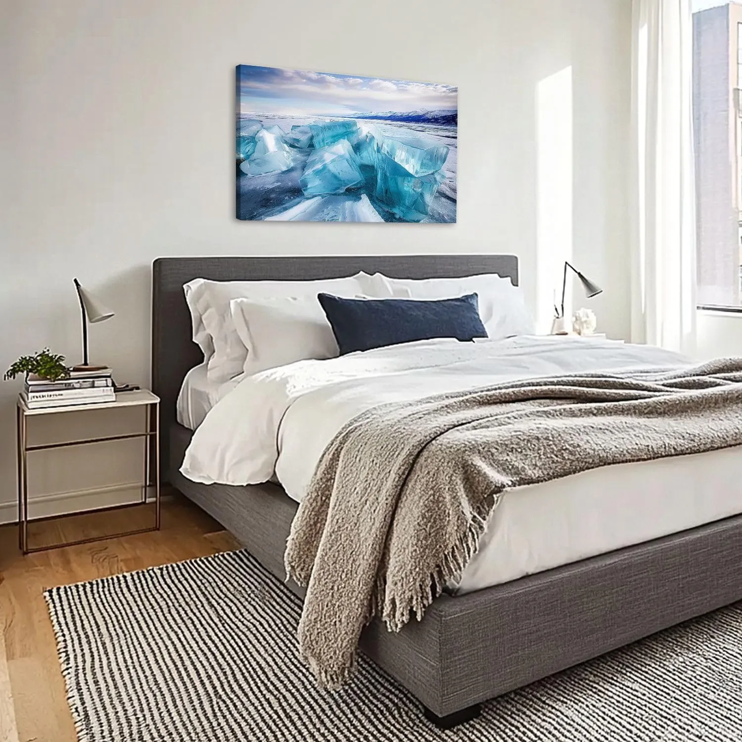 CHAUSSUREBAR Large Canvas Wall Art Huge cubes ice frozen Lake Baikal Canvas Art Prints Pictures Wall Decor Living Room Wall Paintings for Bedroom Bathroom 20" x 32"