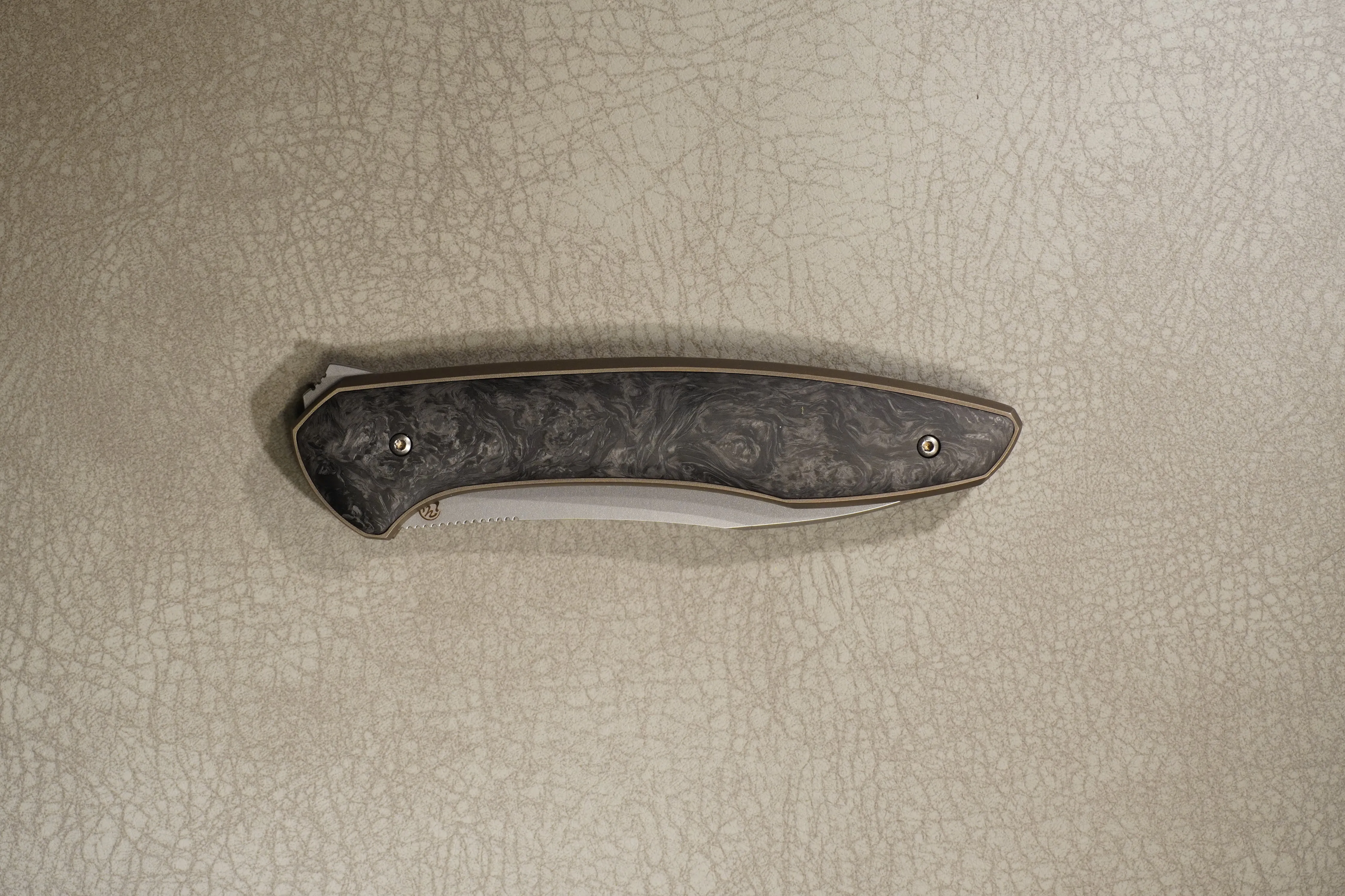 Cheburkov Knife Russian with Insert, Steel Elmax, Handle Black Marble Carbon, Bronze Anodized Titanium