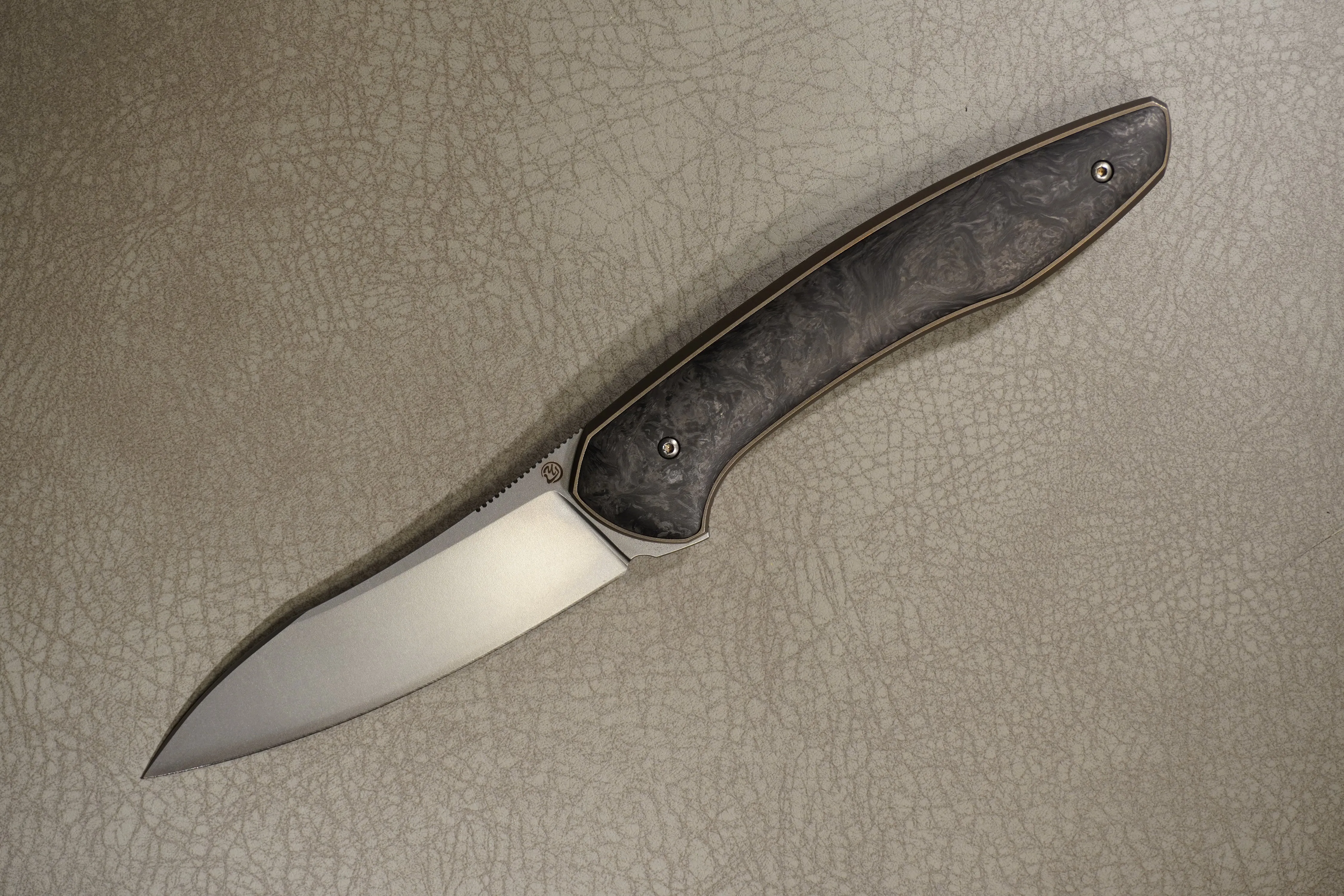 Cheburkov Knife Russian with Insert, Steel Elmax, Handle Black Marble Carbon, Bronze Anodized Titanium