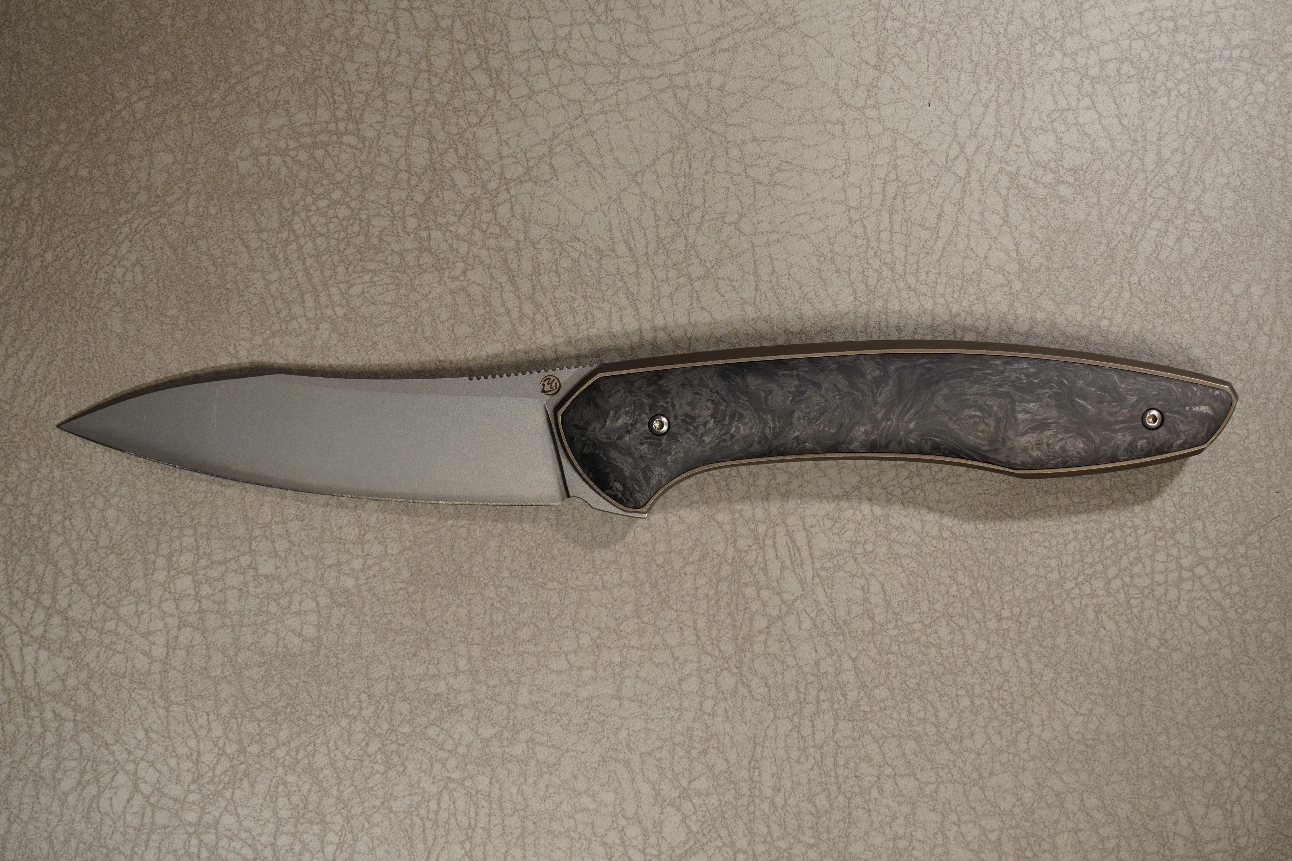 Cheburkov Knife Russian with Insert, Steel Elmax, Handle Black Marble Carbon, Bronze Anodized Titanium
