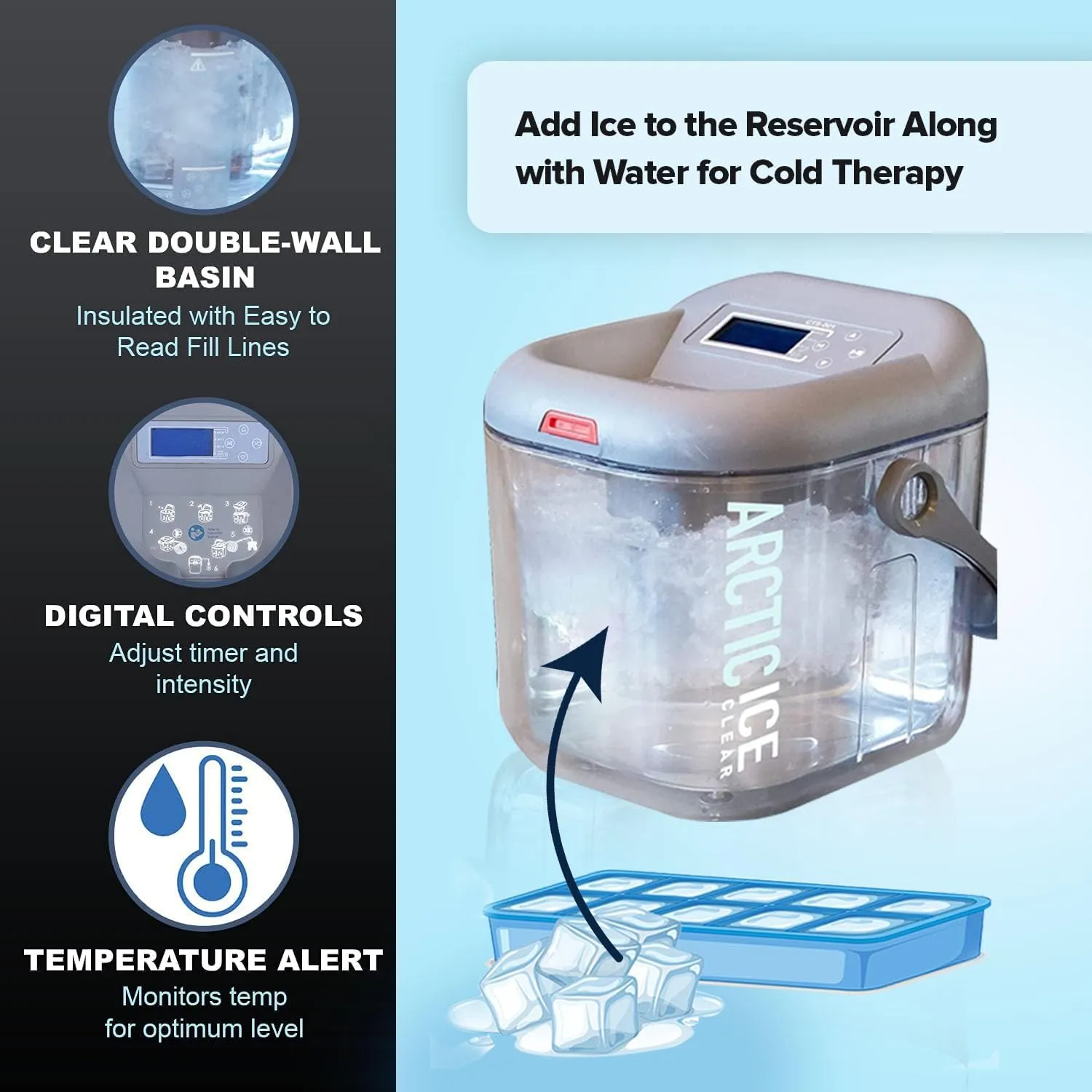 Circulating Cold Water Therapy Ice Machine Gen 2 by Arctic Ice Clear – for Knee, Elbow, Shoulder, Back Pain, Swelling, Sprains, Injuries (Arctic Ice Clear) (with Universal Pad)