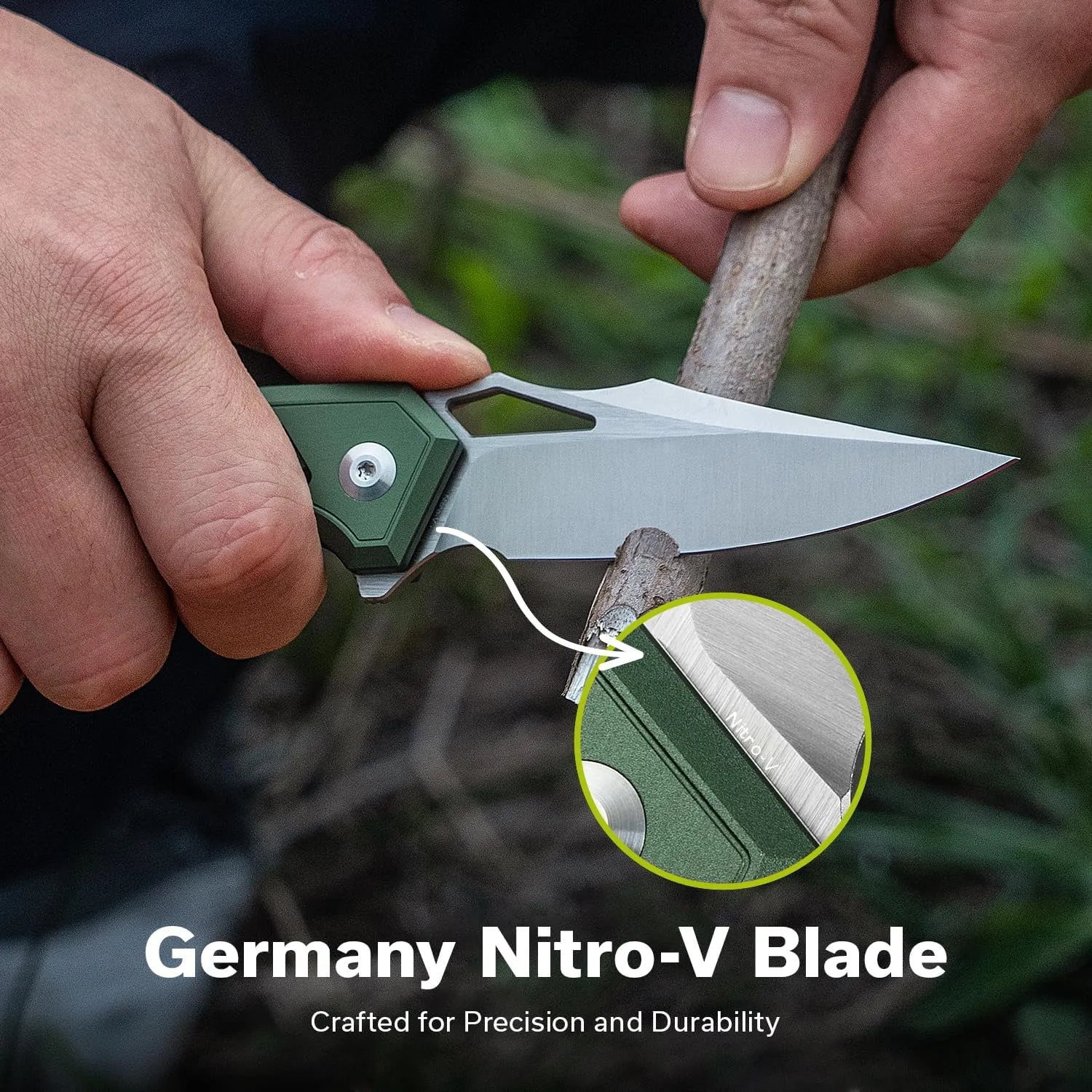 CIVIVI Anaaki Folding Pocket Knife, 2.98" Nitro-V Blade Aluminum Handle with Reversible Clip, Lightweight Skeletonized EDC Knife for Camping Hiking C24039-3, Green