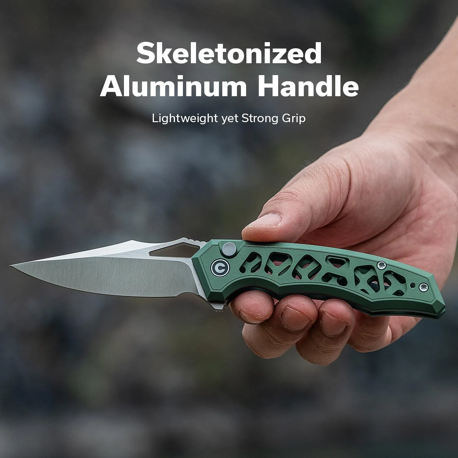 CIVIVI Anaaki Folding Pocket Knife, 2.98" Nitro-V Blade Aluminum Handle with Reversible Clip, Lightweight Skeletonized EDC Knife for Camping Hiking C24039-3, Green
