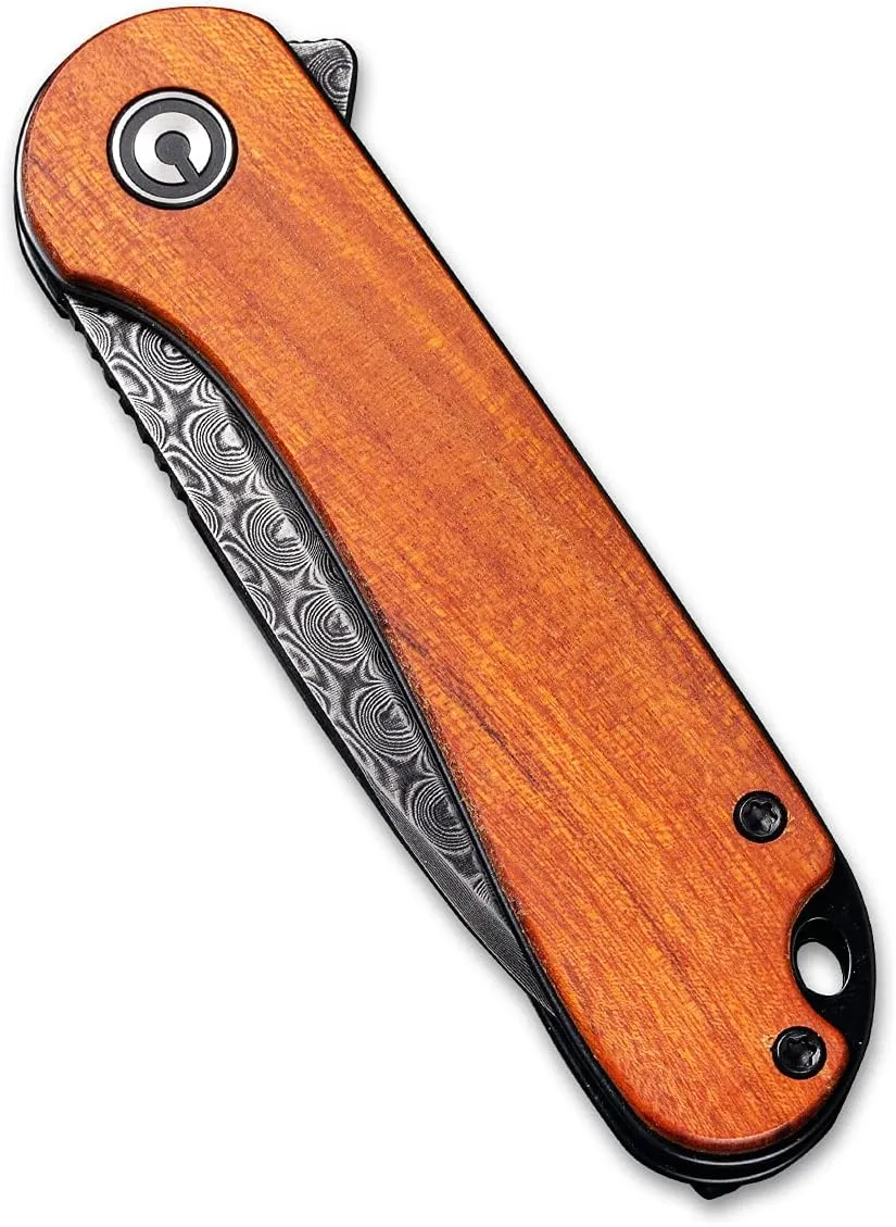 CIVIVI Elementum Folding Pocket Knife for Men, 2.96" Damascus Blade Cuibourtia Wood Handle, Low Profile Pocket Clip for EDC C907DS-2