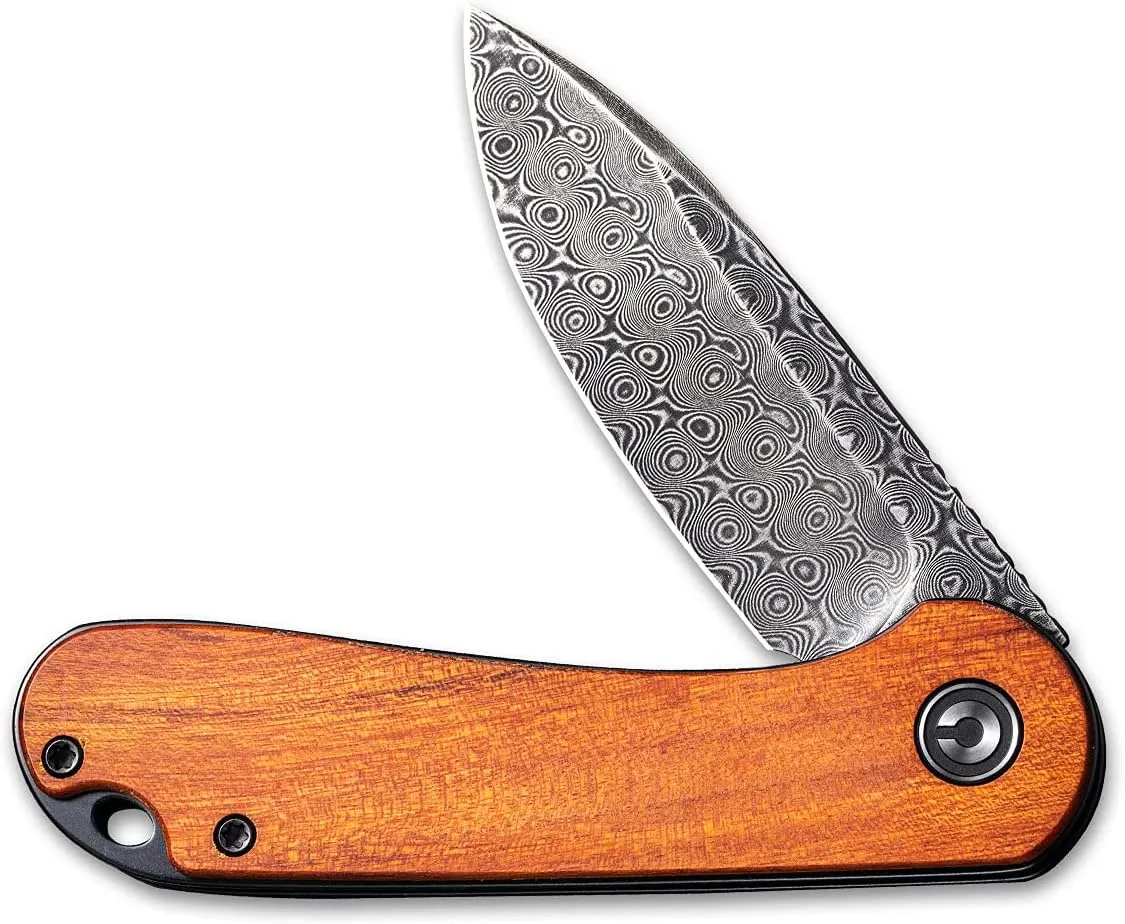 CIVIVI Elementum Folding Pocket Knife for Men, 2.96" Damascus Blade Cuibourtia Wood Handle, Low Profile Pocket Clip for EDC C907DS-2