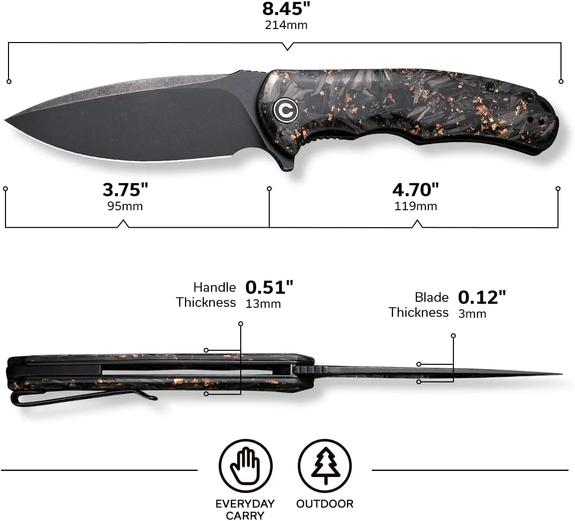 CIVIVI Folding Pocket Knife- Praxis Flipper Liner Lock Knife, 3.75" Black Stonewashed Blade, Reversible Clip for EDC Outdoor Use C803I