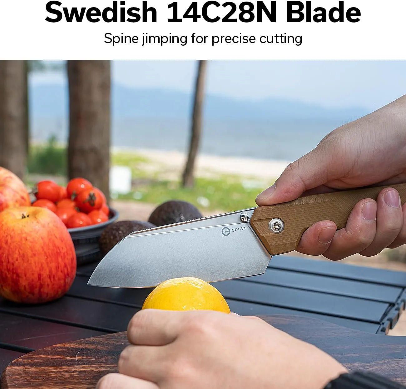 CIVIVI Hid Folding Pocket Knife, 4.14" Sharp 14C28N Blade G10 Handle Nested Liner Lock Kitchen Knife with Thumb Stud Opener, Ideal for Outdoor Use Camping Hiking and EDC C23008-3, Brown