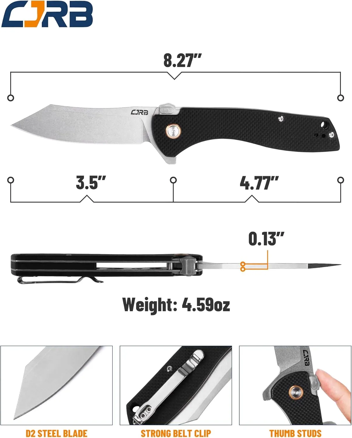 CJRB Cleaver folding Knives Pocket Knife D2 Steel Blade G10 Handle Kicker J1915