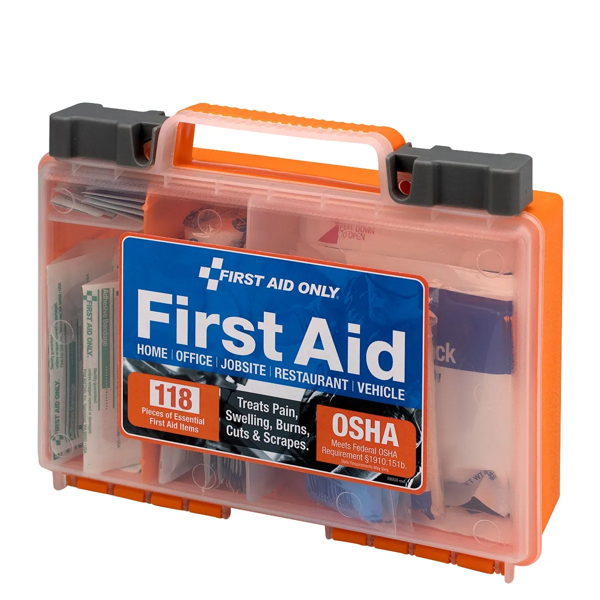 Clear Front Cover 118-piece First Aid Kit, OSHA Compliant