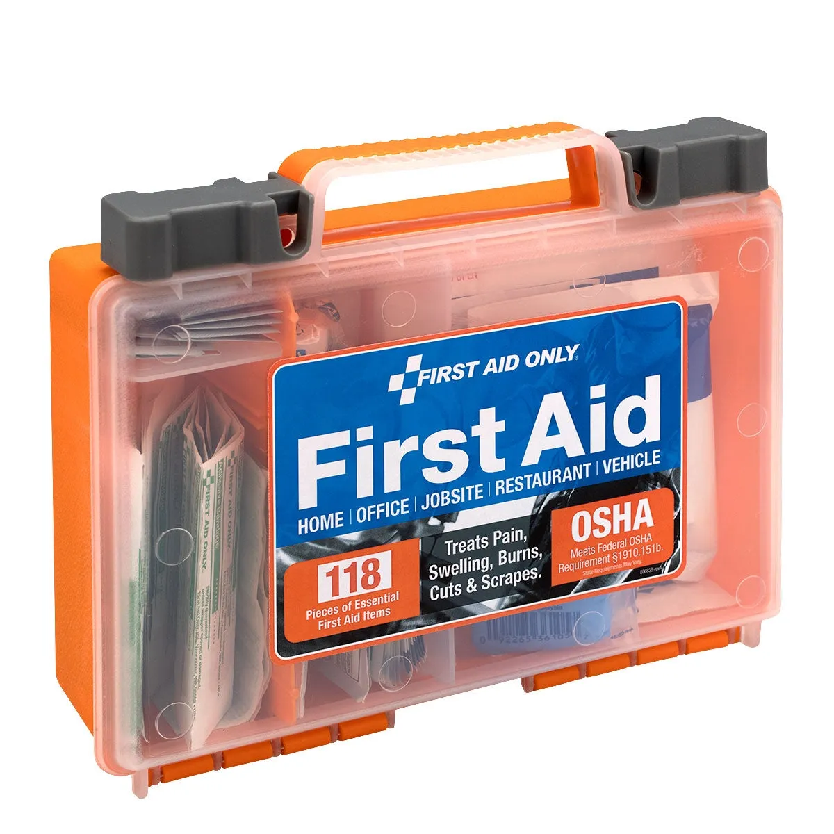 Clear Front Cover 118-piece First Aid Kit, OSHA Compliant