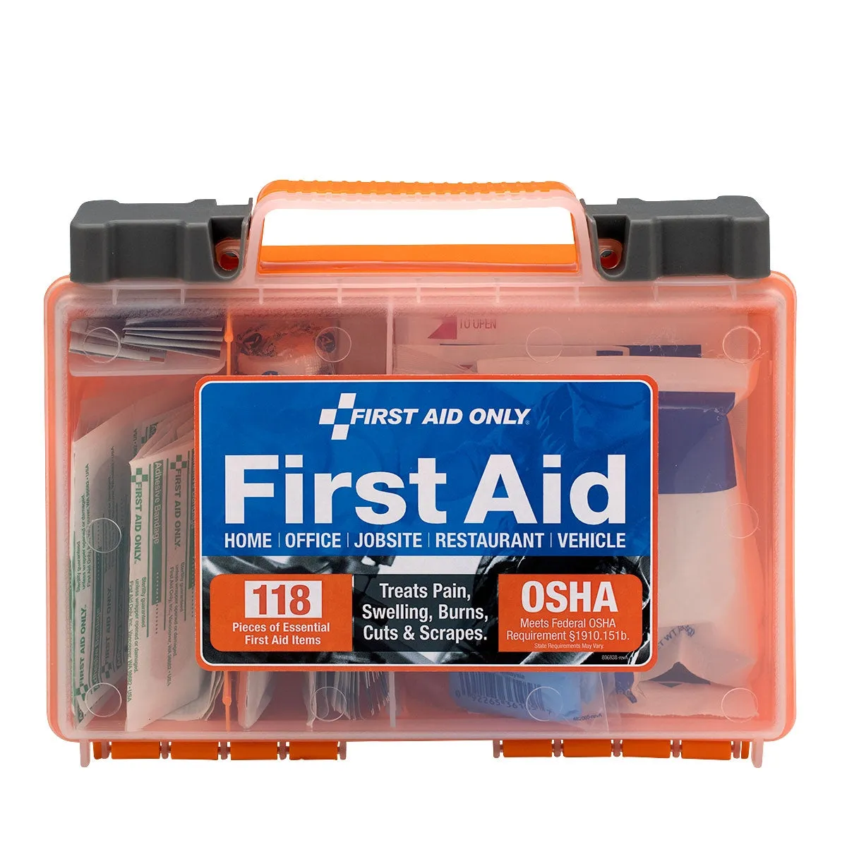 Clear Front Cover 118-piece First Aid Kit, OSHA Compliant