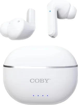 Coby Noise-Canceling Earbuds w/Charging Case | Noise Canceling, Transparency Modes, Smart Tracking, Bluetooth Auto Pairing | 10 Hour Playtime, USB-C Rechargeable (White)