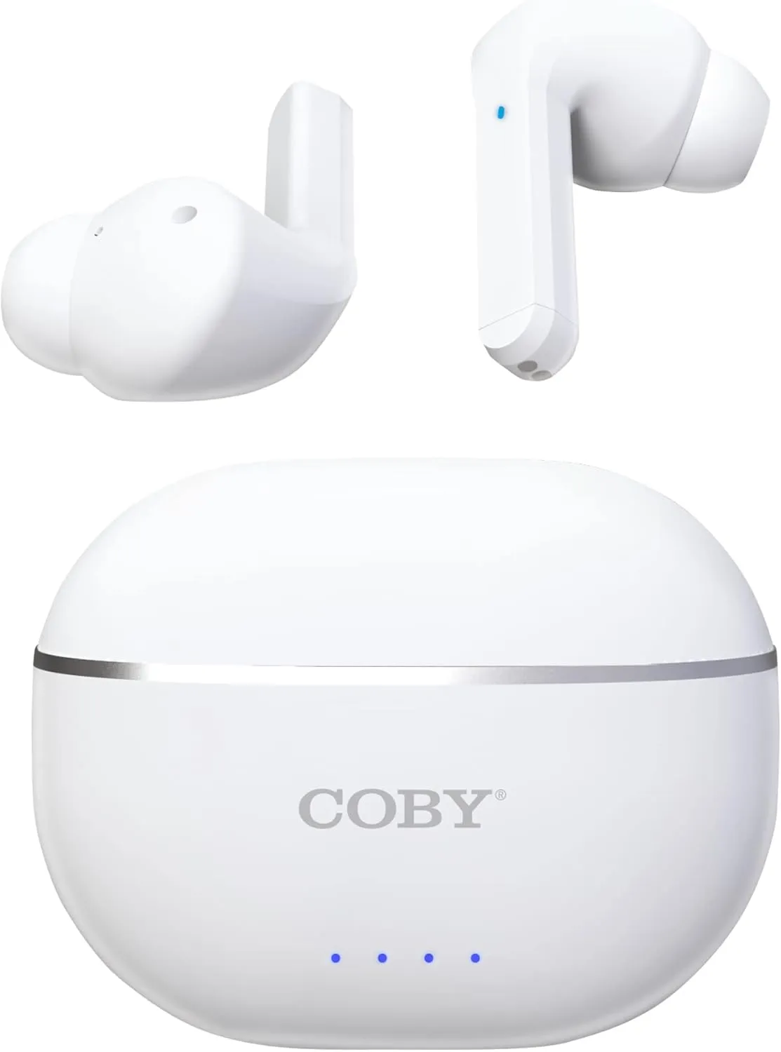 Coby Noise-Canceling Earbuds w/Charging Case | Noise Canceling, Transparency Modes, Smart Tracking, Bluetooth Auto Pairing | 10 Hour Playtime, USB-C Rechargeable (White)