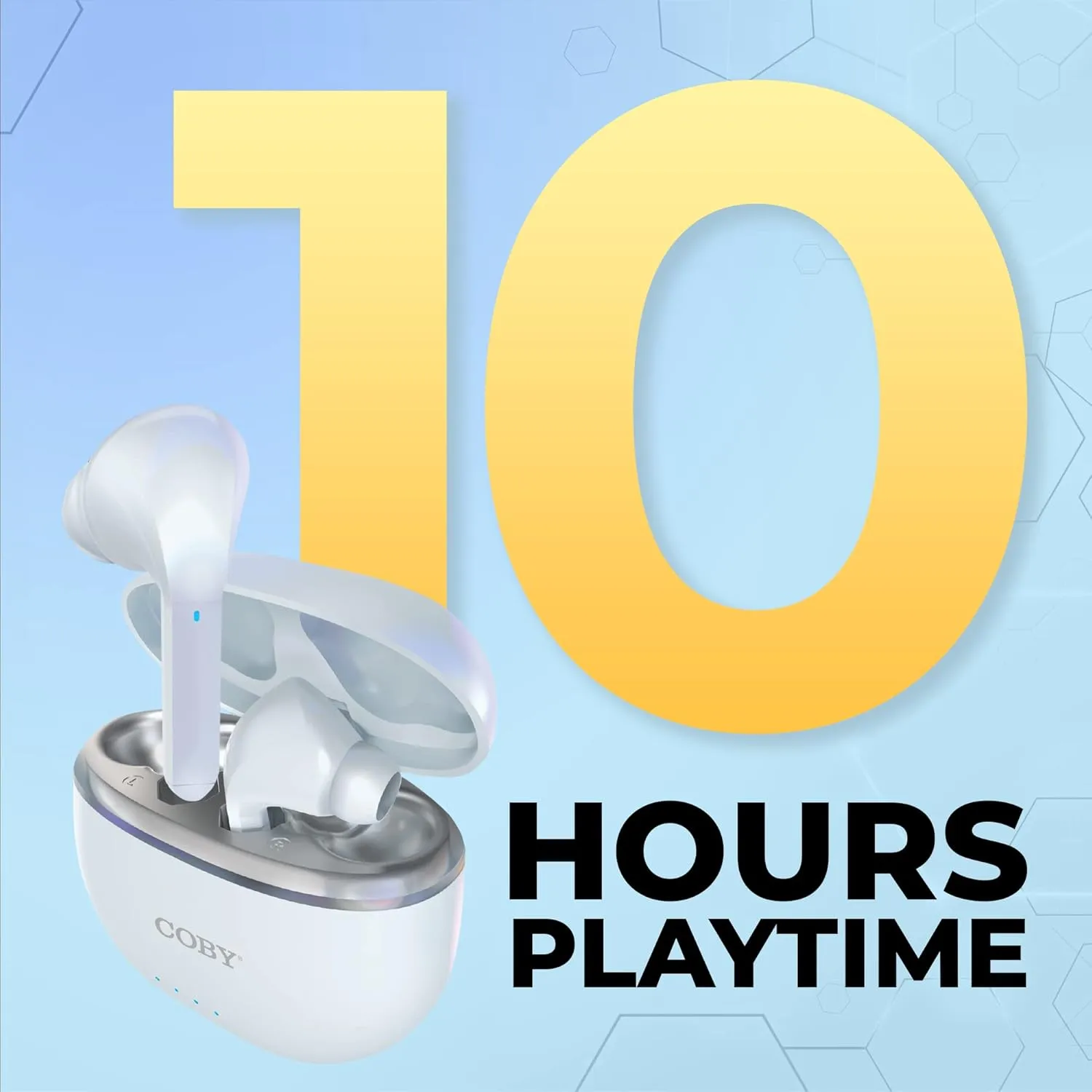 Coby Noise-Canceling Earbuds w/Charging Case | Noise Canceling, Transparency Modes, Smart Tracking, Bluetooth Auto Pairing | 10 Hour Playtime, USB-C Rechargeable (White)
