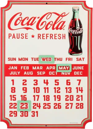 Coca-Cola Calendar - Vintage Embossed Metal Coca-Cola Sign with Magnets for Kitchen or Office White