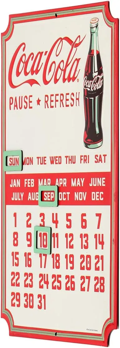 Coca-Cola Calendar - Vintage Embossed Metal Coca-Cola Sign with Magnets for Kitchen or Office White