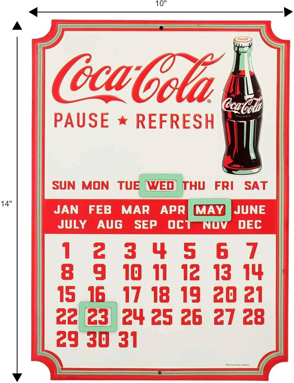 Coca-Cola Calendar - Vintage Embossed Metal Coca-Cola Sign with Magnets for Kitchen or Office White