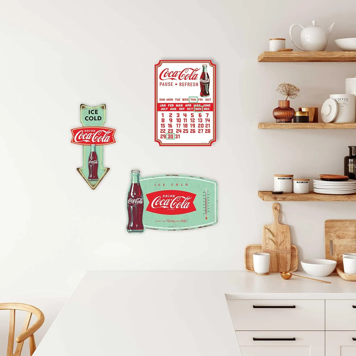 Coca-Cola Calendar - Vintage Embossed Metal Coca-Cola Sign with Magnets for Kitchen or Office White