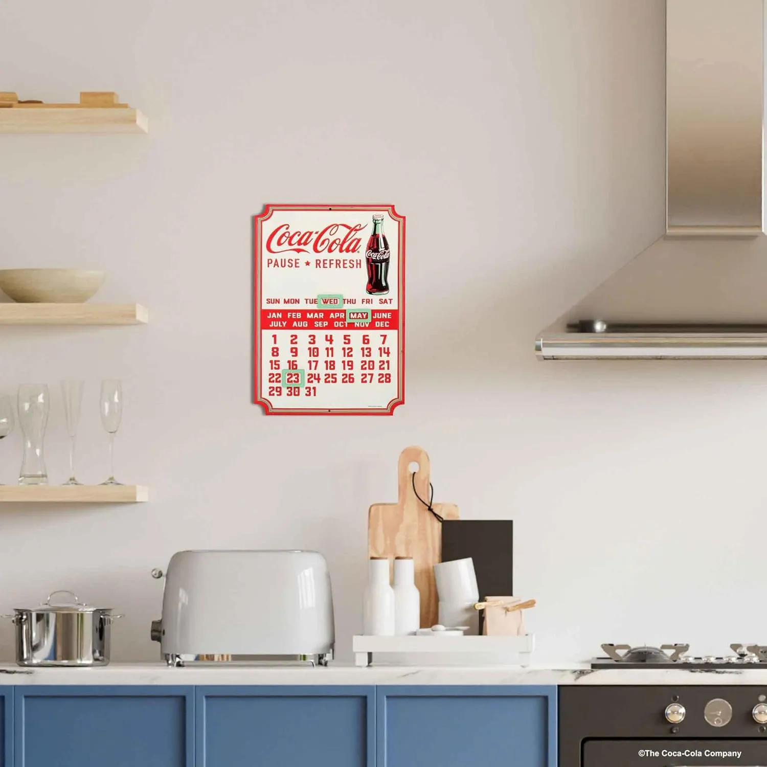 Coca-Cola Calendar - Vintage Embossed Metal Coca-Cola Sign with Magnets for Kitchen or Office White