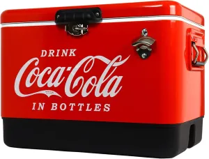 Coca-Cola Ice Chest Beverage Cooler with Bottle Opener, 51L (54 qt), 85 Can Capacity Portable Cooler, Red and Black, for Camping, Beach, RV, BBQs, Tailgating, Fishing