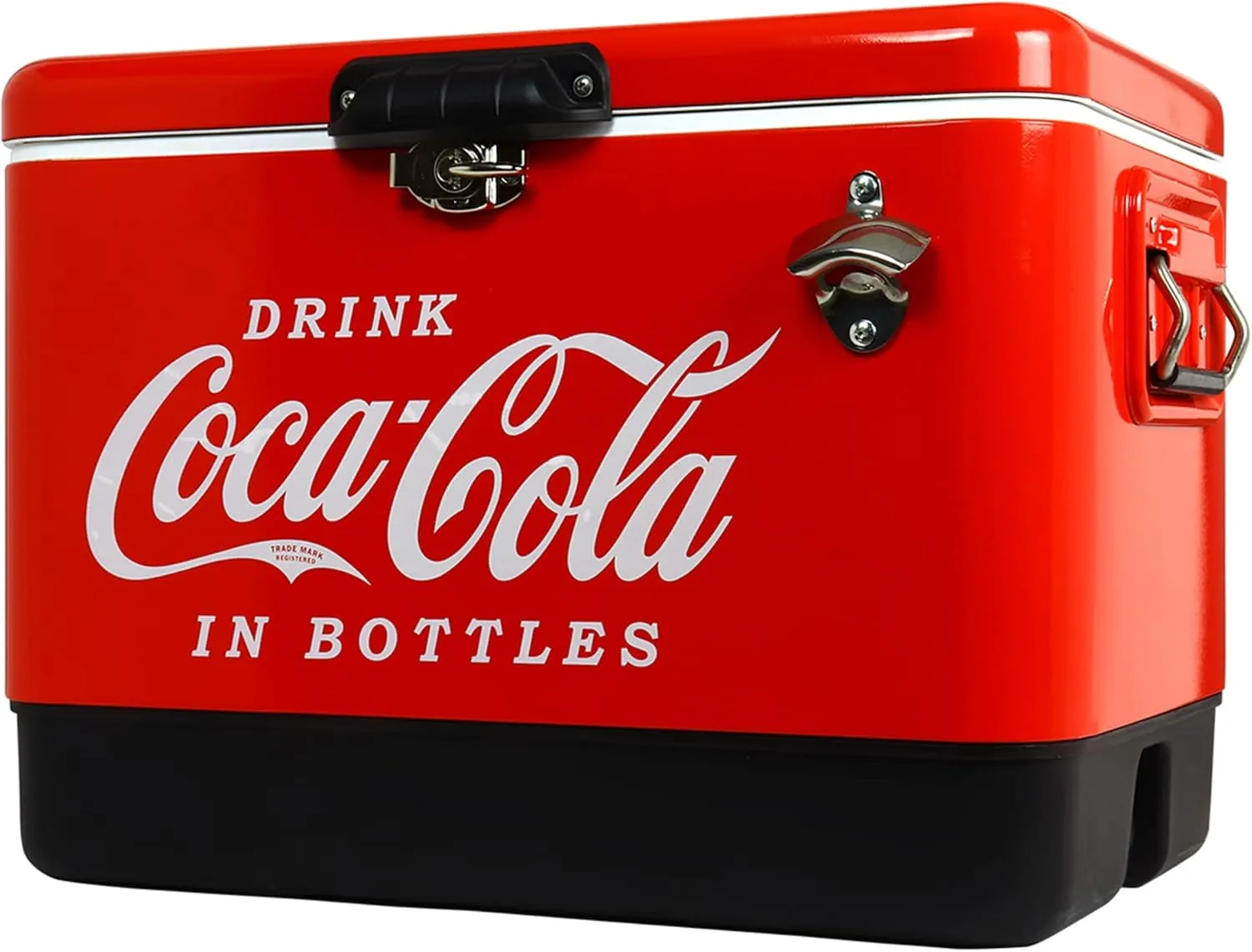 Coca-Cola Ice Chest Beverage Cooler with Bottle Opener, 51L (54 qt), 85 Can Capacity Portable Cooler, Red and Black, for Camping, Beach, RV, BBQs, Tailgating, Fishing